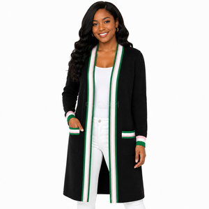 Cosh International - Cárdigan Largo de Punto Acrílico para Mujer, con Ribete a Rayas y Bolsillos, Suéter Informal Abierto por Delante - Product Image 1