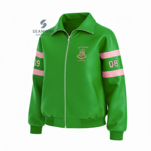 Blouson de course en cuir PU Alpha Kapa Alpha pour femme, style motard, color-block, haute performance - Product Image 3