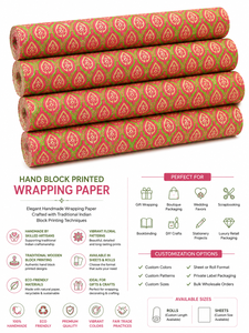 Hand Block Printed Wrapping <b>Paper</b> Sheets Decorative Gift Wrap Craft <b>Paper</b> Eco Friendly <b>Handmade</b> Packaging <b>Paper</b> - Product Image 6