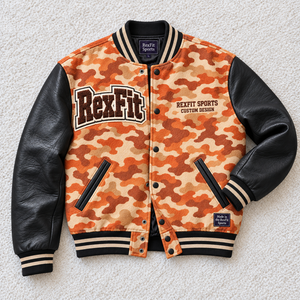Blouson universitaire imprimé unisexe avec patchs en chenille personnalisés, manches en similicuir, boutons-pression, style streetwear, manteau de baseball - Product Image 3