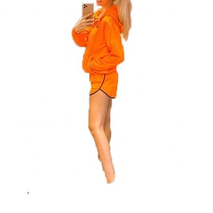 Conjunto Deportivo Naranja para Mujer, Chaqueta con Capucha Ligera de Secado Rápido, Pantalones Cortos de Color Sólido con Cierre de Cordón, Manga Larga, Verano - Product Image 2