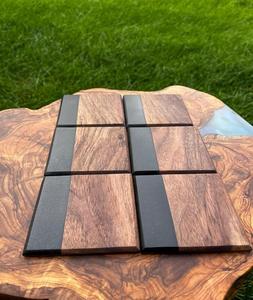 <b>Personalized</b> Custom Engraved Coaster <b>Set</b> Wood and Travertine Marble Mats for Wedding Housewarming Holiday <b>Gifts</b> - Product Image 1