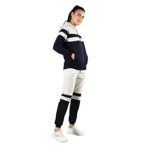 Conjunto de sudadera con capucha y pantalones deportivos para mujer, con bloques de color, informal, de manga larga, tejido, para otoño. - Product Image 4