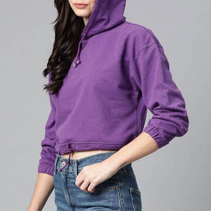 Sudadera con capucha corta morada para mujer, informal, de manga larga, con cordón ajustable - Product Image 2