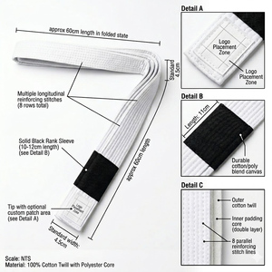 Ceintures de BJJ personnalisables de haute qualité - Logo avant personnalisé, design sur mesure, 100% coton, respirantes, durables et légères pour hommes - Product Image 5