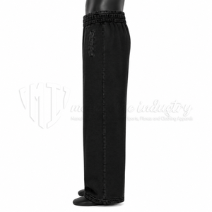 Pantalon de survêtement décontracté noir pour homme, taille élastique, poches latérales, coupe droite, léger, tissé, 100 % coton, écologique, respirant - Product Image 4