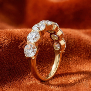 Elegante Anillo de Moissanita con 7 Piedras de Corte Redondo, Chapado en Oro de 18K, Claridad VVS, Anillo Apilable para Boda, Regalo para Fiesta Nupcial o Aniversario - Product Image 2
