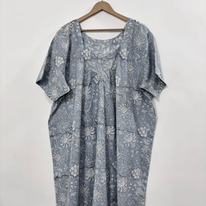 Vestido Kaftán de Algodón Indio con Cuello en V, Estilo Boho, Hecho a Mano con Estampado de Bloques, Corte Holgado y Evase para Mujer - Product Image 3