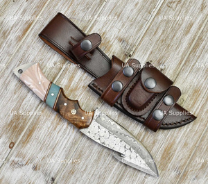 Couteau de chasse et d'abattage à lame fixe UA Supplies Gut Hook en acier Damas de qualité industrielle, pointe tombante, manche en résine de bois de rose - Product Image 5