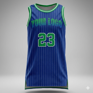 Maillot de basket-ball rayé bleu-vert personnalisé, numéro 23, impression sublimée, débardeur en maille unisexe pour adulte, respirant, toutes saisons - Product Image 1