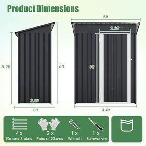 1pc capannone di stoccaggio esterno 5X3 piedi con tetto inclinato e porta chiudibile a chiave - Product Image 5