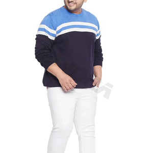 2026 Men's Color Block Crew Neck Pullover Sweater Regular Fit Knitted Cotton Autumn Casual Long Sleeve <b>Top</b> Blue <b>Navy</b> White - Product Image 1