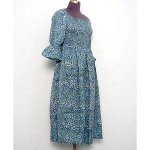 เดรสยาวผ้าฝ้ายแท้ 100% สำหรับผู้หญิง ลายพิมพ์ดอกไม้แบบอินเดีย แขนทรงระฆัง น่ารัก สบายๆ เหมาะสำหรับใส่กลางคืน เรียบง่าย - Product Image 4