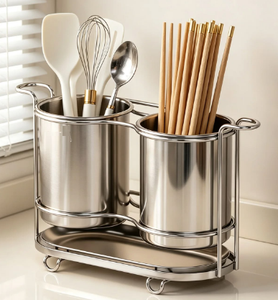 Support à couverts moderne en métal avec plateau d'égouttage, organisateur d'ustensiles de cuisine mobile pour baguettes et cuillères - Product Image 1