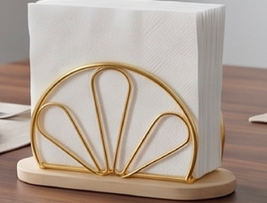 Porte-serviettes élégant en métal avec base en bois Support de mouchoirs de table moderne pour salle à manger, cuisine et décoration intérieure en or et noir - Product Image 5