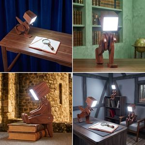 Adjustable Wooden Robot Dog Desk <b>Lamp</b> – Touch Dimmable Modern Articulated <b>Table</b> Nightstand Light for Bedroom & <b>Study</b> - Product Image 4
