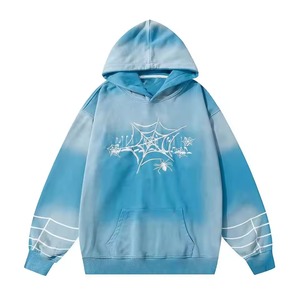 Sudadera con Capucha Unisex con Estampado de Telaraña en Degradado Azul, Impresión Digital, Bolsillo Delantero, Tejido de Poliéster, Impermeable para Invierno - Product Image 1
