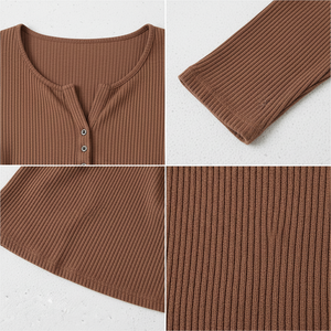 Women's Ribbed Long Sleeve Henley Top Snap <b>Button</b> Slim Fit Soft Fabric Custom Woven Label OEM Wholesale Factory - Product Image 5