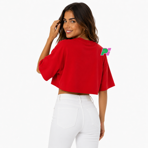 Camiseta Corta para Mujer, Personalizada con Bordado de Letras, Cuello Redondo, Manga Corta, Corte Holgado, Informal, Primavera Verano, 100% Algodón - Product Image 2