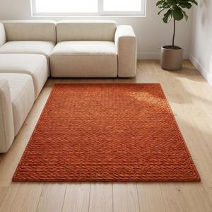 Tapis en laine de couleur unie terracotta premium, tissé à la main, texturé, bouclé, naturel, élégant, pour la décoration du sol - Product Image 1