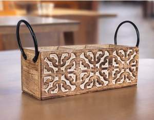 Traditional <b>Wooden</b> Cutlery Holder Classic Organizer <b>For</b> Household Kitchen Utensils Forks Knives Spoons And Table Accessories - Product Image 2