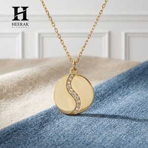 <b>Gold</b> Round <b>Disc</b> Wave Diamond Pendant Necklace Fine Jewelry for Women - Product Image 4