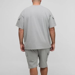 Conjunto de Camiseta y Pantalones Cortos de Punto Sólido a la Moda, 100% Algodón/Poliéster, Transpirable, Ecológico, Cuello Redondo, para Hombre, Ropa Casual - Product Image 2