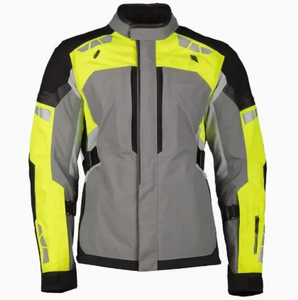Veste de moto pour homme ROCKRUSH INDUSTRY en cuir de qualité supérieure, sur mesure, manches longues, couleur contrastée, coupe-vent, gris jaune - Product Image 2