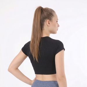 Short Sleeve Women Yoga Crop <b>Top</b> Round Neck Workout <b>Top</b> Women's Gym Fitness Quick Dry Cropped Tank <b>Top</b> Training <b>Top</b> Short Sleeve - Product Image 4
