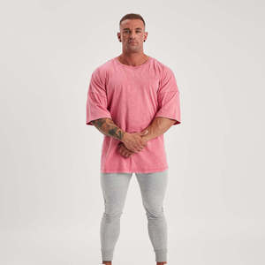 Camiseta de algodón rosa oversize para hombre, manga corta, cuello redondo, estilo casual, tejido de punto, color liso, corte lavado - Product Image 5