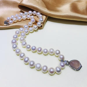 9-10mm Near Round Freshwater Pearl Necklace with <b>Pink</b> Agate Pendant S925 Pure Silver Accessories <b>Gift</b> <b>Box</b> for Mother's Day - Product Image 1