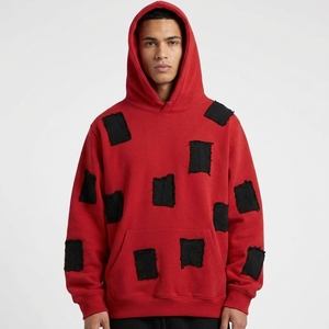 Sudadera con capucha para hombre de corte regular, bordada con patchwork, estilo streetwear personalizado, con apliques desgastados, de tejido grueso - Product Image 2