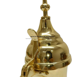 Dallah arabe en laiton poli : Cafetière traditionnelle du Moyen-Orient avec bec courbé et couvercle à finial - Product Image 4