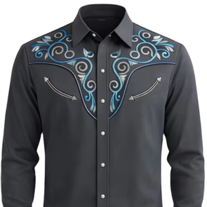 Camisa de Hombre de Lujo, Corte Regular, 100% Poliéster, Manga Larga, con Botones y Logotipo Bordado Floral, Personalizable con Impresión - Product Image 1