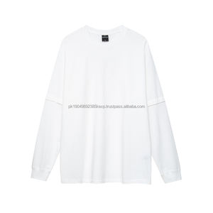 Printemps couleur unie 270Gsm coton lourd décontracté basique ample à manches longues t-shirt DDP expédition - Product Image 2