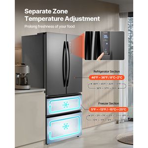 18,9 Cu. Ft. Frigorifero a Porta Francese a Profondità Ridotta con Display LED, 4 Ruote e Sistema No-Frost - Product Image 4