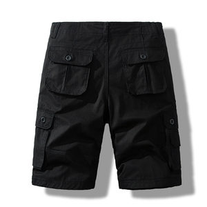 Shorts cargo noirs pour hommes en Spandex/Polyester, taille mi-haute, avec cordon de serrage, décontractés, style Bermuda, multi-poches, écologiques - Product Image 2