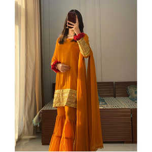 Conjunto de Top y plazzo de fiesta para mujer con Dupatta elegante - Product Image 1