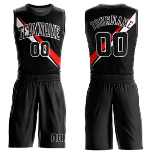 Conjunto de Uniforme de Baloncesto Sublimado Personalizado, Negro y Rojo, Sin Mangas, Corte Atlético, Unisex para Adultos, Malla Transpirable - Product Image 1