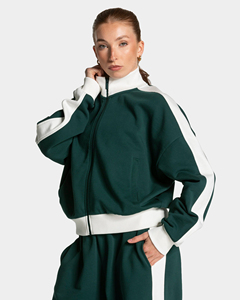 Ensemble de survêtement de football personnalisé pour femme – Veste zippée intégrale et pantalon de jogging en polyester et coton – Tenue décontractée colorblock pour l'entraînement de football et les équipes - Product Image 3