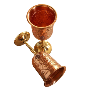 Hand-Hammered Pure Copper <b>Wine</b> <b>Goblet</b> & Martini Glass Set With Brass Stem Tarnish-Resistant Artisan Cocktail Drinkware For Home - Product Image 4