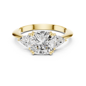 Bague de fiançailles en or jaune avec diamant de laboratoire taille coussin et pierres latérales taille coussin, bague de mariée de luxe pour femme - Product Image 3