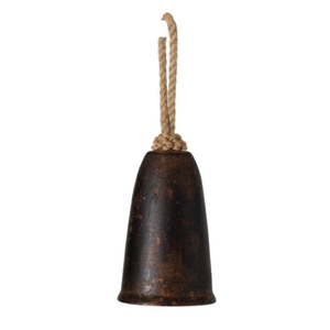 Cloche de Noël vintage en fer forgé, ornement rustique en métal, cloche suspendue avec corde en jute, décoration de ferme pour les fêtes - Product Image 1