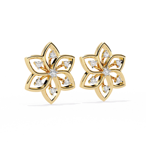 อาจเรเทลต่างหูเพชรธรรมชาติ 0.1 กะรัต ทอง 14K ทรงกลม บริลเลียนท์คัท บลอสซั่ม ออร่า สี H ความใส VS-SI หรูหราและสง่างาม - Product Image 4