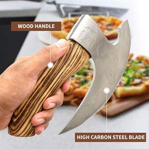 Cuchillo para pizza forjado a mano con mango de madera, cuchillo para pizza vikingo personalizado OEM con mango de madera de fresno - Product Image 4