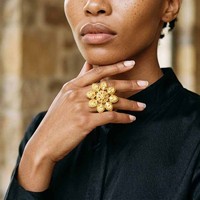 Vente en gros de bagues en or plaqué 14K18K24K micron, design floral, style africain et dubaïote traditionnel, bagues de mariage tendance