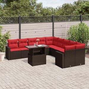 Set di divani da giardino in polyrattan marrone da 11 pezzi con cuscini per mobili da giardino - Product Image 1