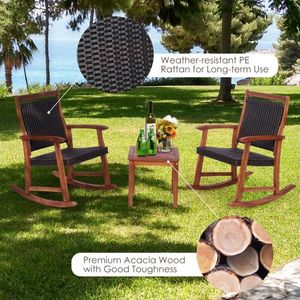Set di Sedie a Dondolo da Giardino in Legno di Acacia con Tavolino Laterale, Set da Giardino in 3 Pezzi - Product Image 3