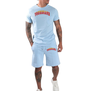 Ensemble d'été pour hommes à prix de gros : T-shirt à manches courtes et short ample, ensemble 2 pièces uni pour hommes au meilleur prix OEM - Product Image 2