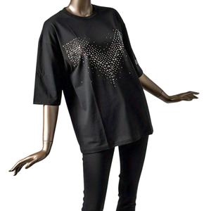 T-shirt 230GSM en coton biologique avec logo personnalisé T-shirt de couleur unie en diamant avec strass Vente en gros T-shirt 100% coton pour hommes coupe ample - Product Image 1